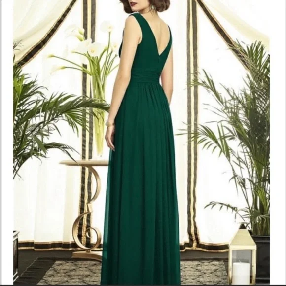 green emerald velvet dress Dessy 6854 V-Neck Bias Slip Dress with Front Slit  Gigi's Closette Ltd